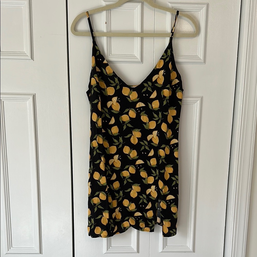 Reformation Yellow and Black Lemon Print Mini Dress